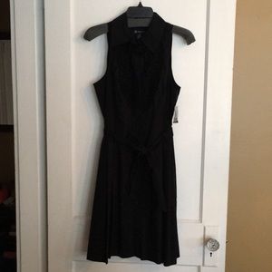 Black sleeveless belted ruffle dress NWT